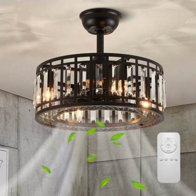 Ludomide Ceiling Fan with Light and Remote, Vintage Caged Chandelier Fan Enclosed Ceiling Fan for Kitchen Dining Room