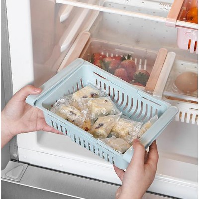 Retractable Drawer Storage Basket Set - Space-Saving Organizer for Fridge & Kitchen Makeup Convenient, Easy-to-Use, Durable Blue