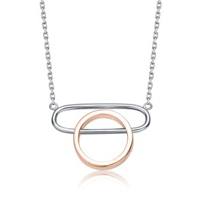 Guili Sterling Silver 18k Rose Gold Plated Necklace with Oval and Circle Pendant, Providing Effortless Charm and a Delicate Touch of Class - 1 of 3