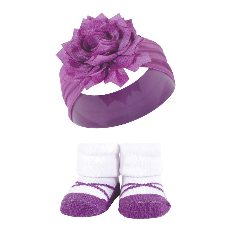 Hudson Baby Infant Girl Headband and Socks Giftset, Pink Purple, One Size, 5 of 6
