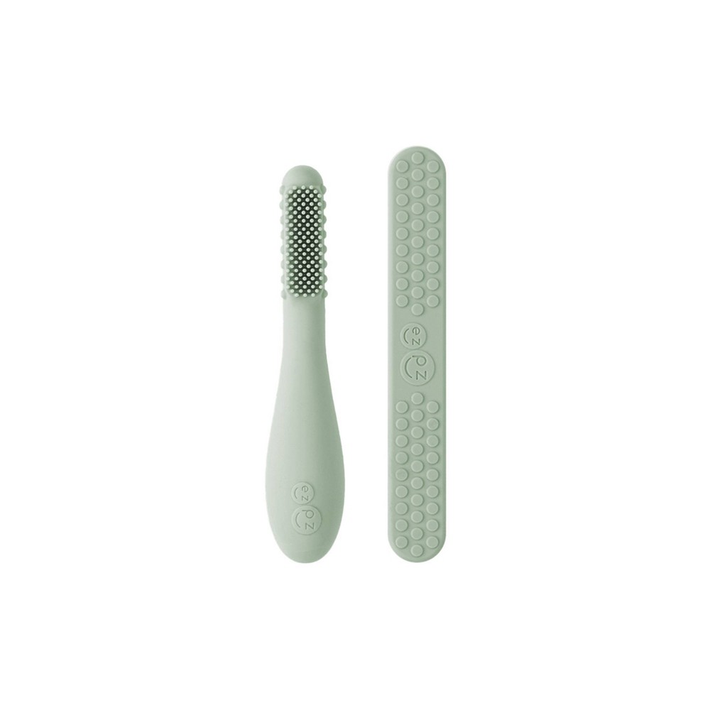 Photos - Electric Toothbrush EZPZ Baby-Led Toothbrush + Tongue Depressor Extra Soft Dual Pack - 2ct - Sage: Silicone, Stainless Steel 