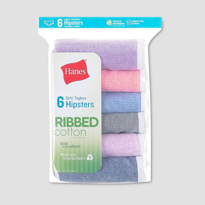 Hanes Girls' 6pk Ribbed Cotton Hipster - Colors May Vary, 2 of 3