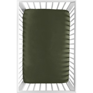 Sweet Jojo Designs Boy Baby Fitted Mini Crib Sheet Woodland Camo Collection Solid Green - 1 of 4