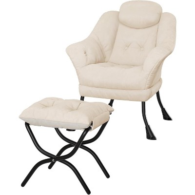 Garvee Lazy Chair with Ottoman, Ergonomic Lounge Armchair with Foldable Footrest and Removable Cover, Modern Small Space Chair