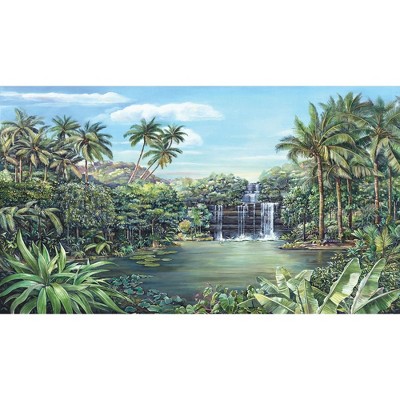 Tropical Lagoon Waterfall Giant Wallpaper Accent Mural - Roommates..