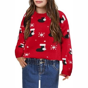 Clearlove Girls' Christmas Cable Knit Sweater Long Sleeve Crewneck Pullover Cozy Textured Holiday Top Vintage Inspired Winter Wear - 1 of 4