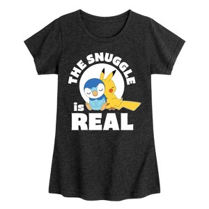 Girls' - Pokémon - The Snuggle Is Real Pikachu And Piplup Fitted Short Sleeve Graphic T-Shirt - 1 of 4