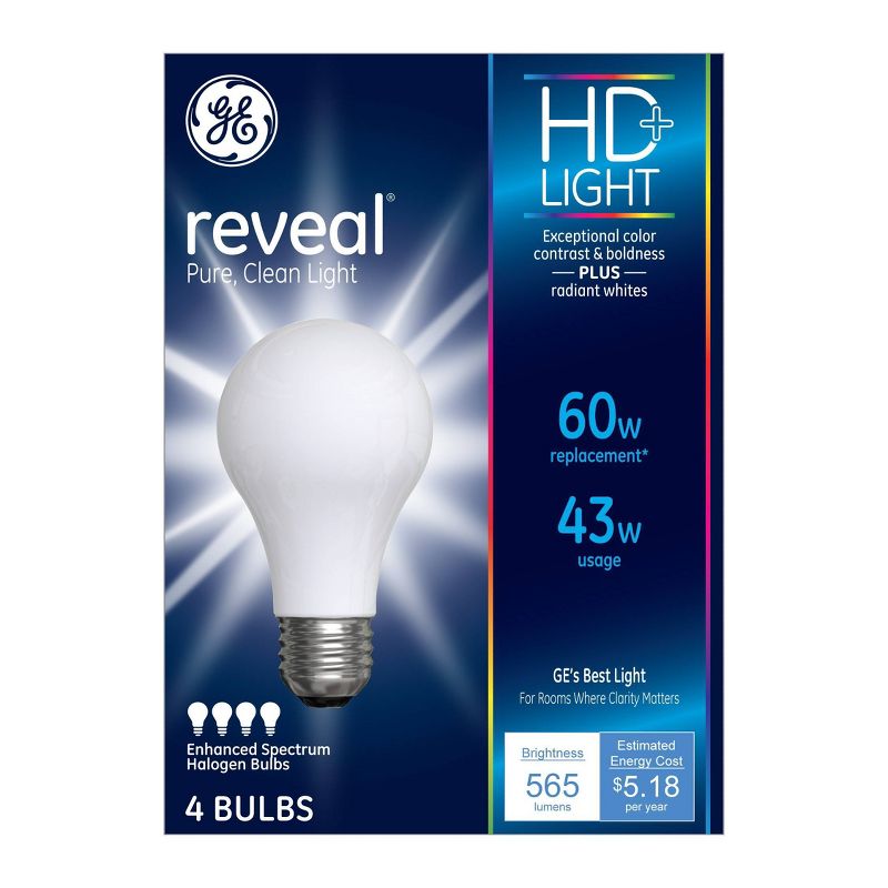 GE 4pk 43W 60W Equivalent Reveal HD+ Light Bulbs, 1 of 6