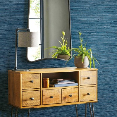 Navy Blue Grasscloth Peel and Stick Wallpaper Roll