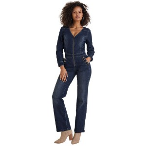 VENUS Womens Zip Front Denim Jumpsuit - 1 of 4