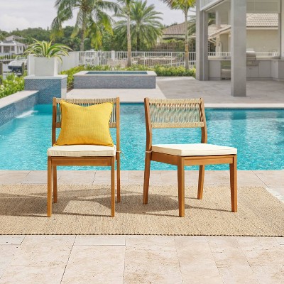 Barton Natural Eucalyptus Wood Stackable Dining Chairs with Cushions - Set of 2