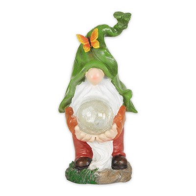 11.75" Polyresin Gnome Holding Orb Solar Statue - Zingz & Thingz