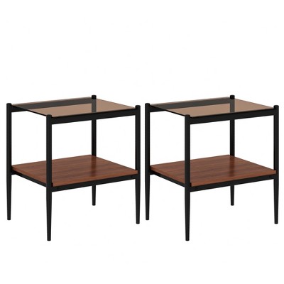 Dolonm 2-Piece Modern End Table Set with Tempered Glass Top & MDF Shelf for Living Room, 19.1"L x 15.35"W x 21.14"H