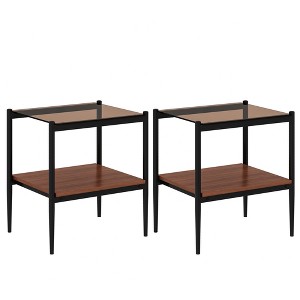 Dolonm 2-Piece Modern End Table Set with Tempered Glass Top & MDF Shelf for Living Room, 19.1"L x 15.35"W x 21.14"H - 1 of 4