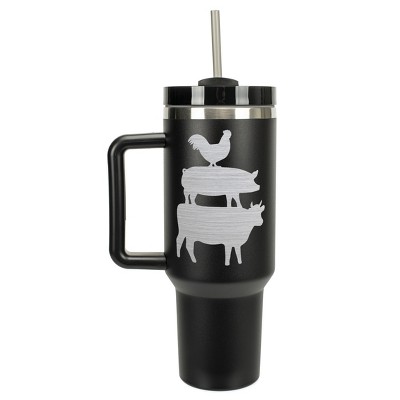 Elanze Designs Stacked Farm Animals Chicken Pig Cow 40 oz. Stainless Steel, Large Water Bottle Coffee Mug, Spill & Leak Resistant, Thermal Travel