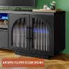 SOLACE FURNITURE 70" TV Stand for 80” TVs, Entertainment Center with LED Lights and Arched Glass Doors - 3 of 4