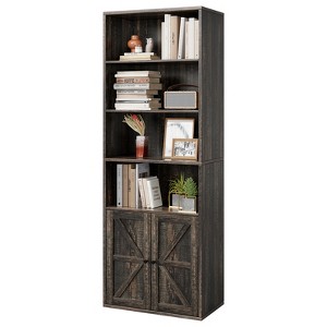 71.4" Tall Farmhouse 6-Shelf Wooden Bookcase with Doors, Industrial Display Storage for Bedroom, Living Room & Office - 1 of 4