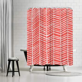 Americanflat 71" x 74" Shower Curtain, Coral Herring Bone by Cat Coquillette