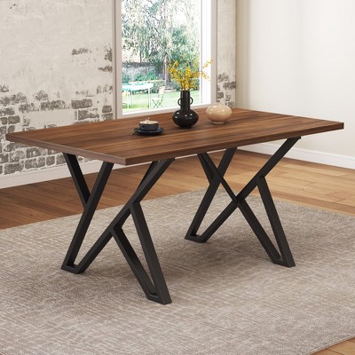 Vynxaria Indoor Dining Table, Walnut Finish with Metal Legs, Stylish for Home Dining Spaces