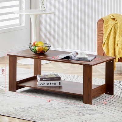 VYNXARIA 43.3" White Double-Layered Coffee Table ¨C Modern MDF Design for Living Room, Bedroom, and Study