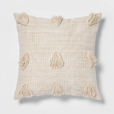 Photo 1 of Euro Woven Textured Decorative Throw Pillow With Tassels Cream/Neutral - Opalhouse