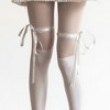 Anna-Kaci Women's Sheer Over-the-Knee Tights with Satin Ribbon Bow and Scalloped Edge Design - White - 4 of 4