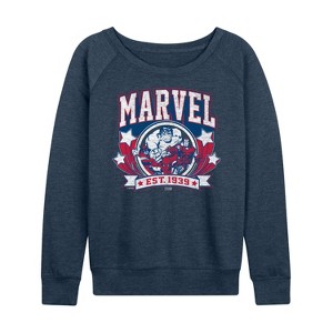 Women's - Marvel - Collegiate Americana Lightweight French Terry Wide Neck Long Sleeve Shirt - 1 of 4