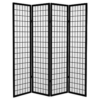 6 ft. Tall Canvas Window Pane Room Divider - Black (4 Panels)