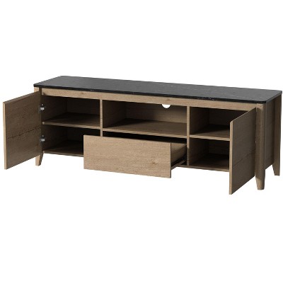 NicBex TV Stand with LED Lights for TVs up to 60 Inches,TV Media Console Table with 1 Drawer,2 Cabinets and Open Shelves