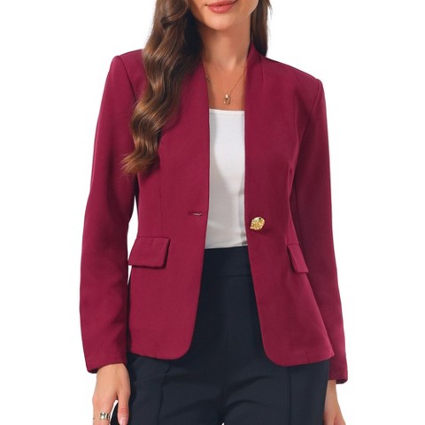 Женские пиджаки INSPIRE CHIC Women's Business Casual Lightweight Collarless Single Breast Long Sleeve Blazer Large Wine Red