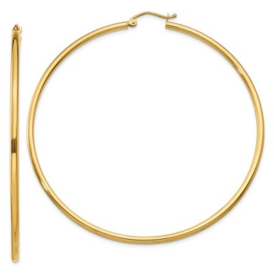 Black Bow Jewelry 2mm, 14k Yellow Gold Classic Round Hoop Earrings, 65mm (2 1/2 Inch)