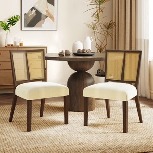 KWPZQEB Rattan Dining Chair Without Arms, Boho Chairs with Upholstered, Kitchen Chairs with Vintage Rattan Backrest, Side Chair for Dining Room - 1 of 4