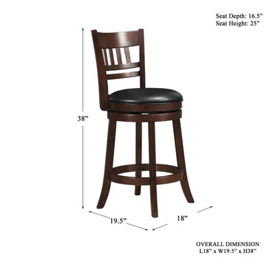 Cherry Wood Swivel Counter Stool with Black Faux Leather