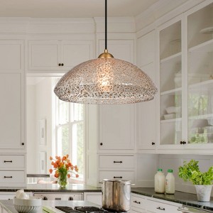 LLHZSY 14 1/2" Pendant Ceiling Light Fixture with Curved Gold Powder Orange Peel Glass Shape - 1 of 4