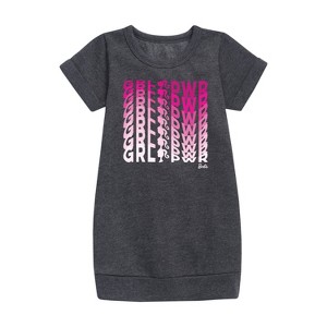 Girls' - Barbie - Girl Power in Illusion Wave Graphic Short Sleeve Fleece Dress - 1 of 2