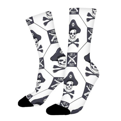 Pirate Skull Design Women Printed Crew Socks Funny Funky Socks Soft Polyester Novelty Gifts for Artists Men