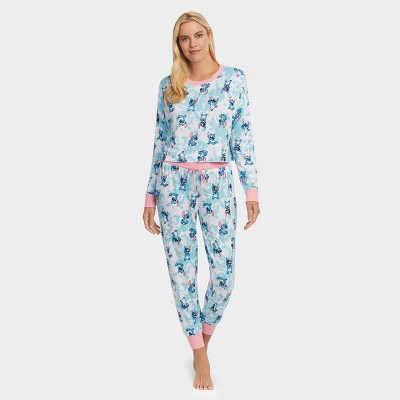 Women's Disney Stitch Long Sleeve Pullover and Jogger Pajama Set-Multi XL