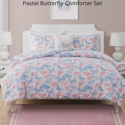 Full Purple and Pink Microfiber Butterfly Comforter Set