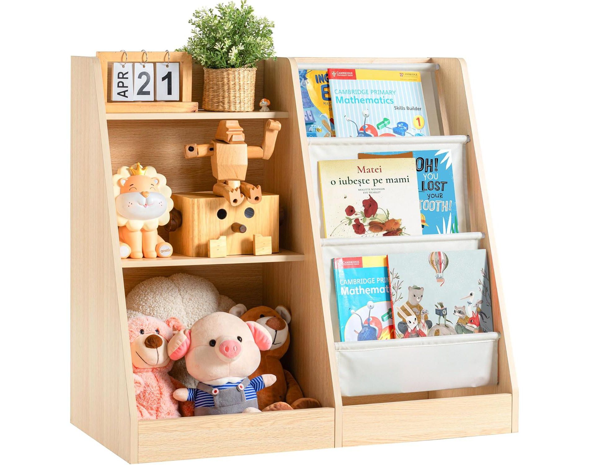 Vynxaria Bookshelf Series 24 in. Wide  3 / 4 Shelf Kids Bookcase with Side Pockets for Nurseries Playrooms and Classrooms