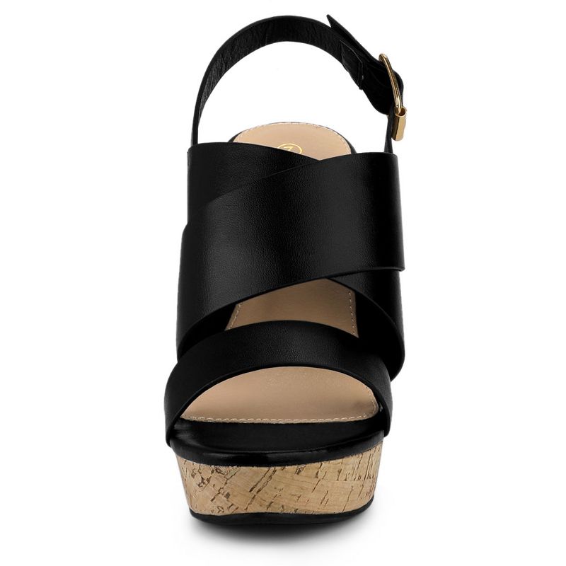 Allegra K Women's Slingback Buckle Ankle Strap Wood Platform Wedge Sandals, 3 of 8