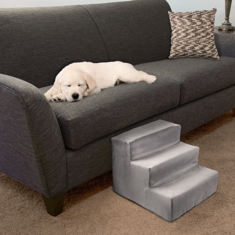 3-Step Pet Stairs - Nonslip Foam Dog and Cat Steps with Removable Zippered Microfiber Cover - 2-Tone Design for Home or Vehicle Use by PETMAKER (Gray), 3 of 8