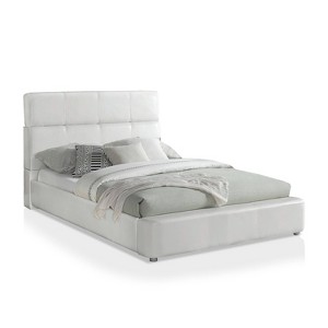 Queen Tioga Faux Leather Upholstered Bed White - miBasics: Modern Platform Frame, Tufted Design, No Box Spring Needed - 1 of 3