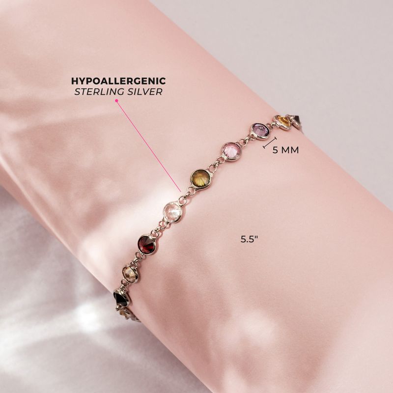 Girls' Multicolored Bezel Set CZ Bracelet Sterling Silver - In Season Jewelry, 2 of 4