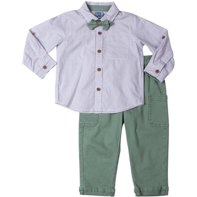Little Lad Newborn Boys 3 Piece Roll Sleeve Shirt and Pant Set