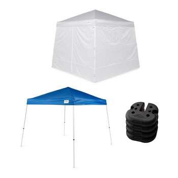 Caravan Canopy V-Series 2 Slanted Leg Sidewall Kit & V-Series 10 x 10' Instant Canopy Kit with Set of 4 Black Cement Weights for Recreational Uses