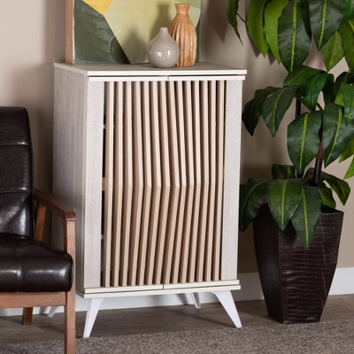 Simona Light Gray and Brown Wood Mid-Century Accent Cabinet