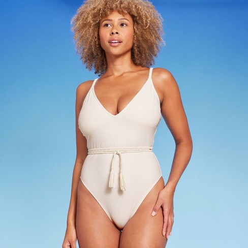 Women's Braid Detail Extra High Leg One Piece Swimsuit - Shade & Shore™ Off- white : Target