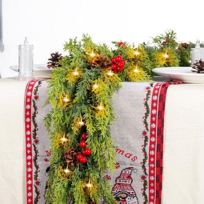 MOEPISY 6.5FT Prelit Christmas Garland with Lights, Realistic Lighted Faux Cedar Garland with Red Berry