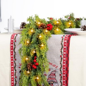 MOEPISY 6.5FT Prelit Christmas Garland with Lights, Realistic Lighted Faux Cedar Garland with Red Berry - 1 of 4