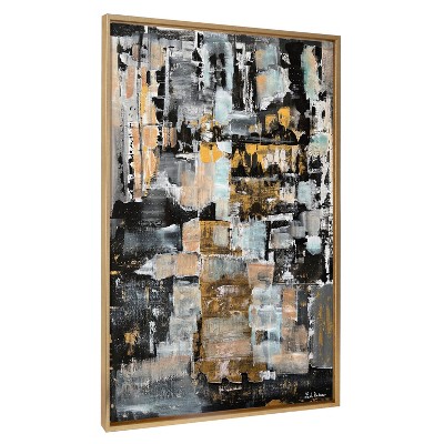 Kate & Laurel All Things Decor Sylvie Starry Night Framed Wall Art by Leah Nadeau Bright Gold Modern Abstract Geometric Wall Art